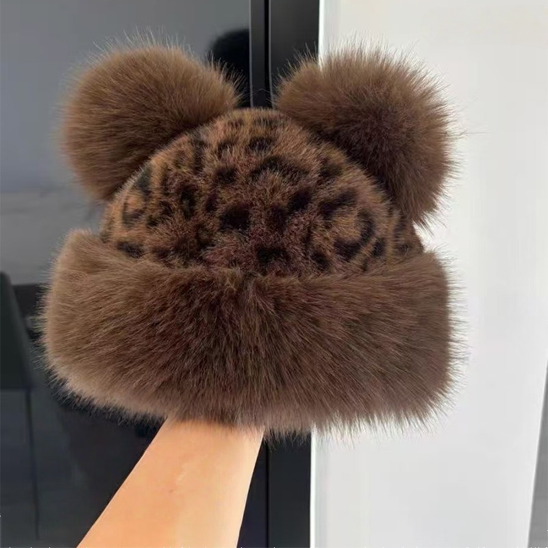 Faux Fur Winter Hat and Scarf Set Plush Hat with Ear Protection Christmas Gift